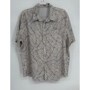 Vatpave Mens Sz L Blue White Leaf Print Short Sleeve Button Down Shirt Stretch
